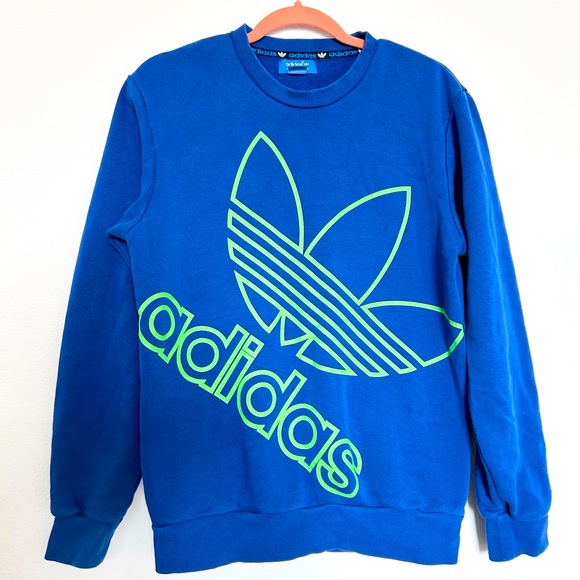 Adidas Crew Fall Sweater Blue Green Graphic 2013 Embroidered Detail Men’s Sz S - Picture 1 of 4